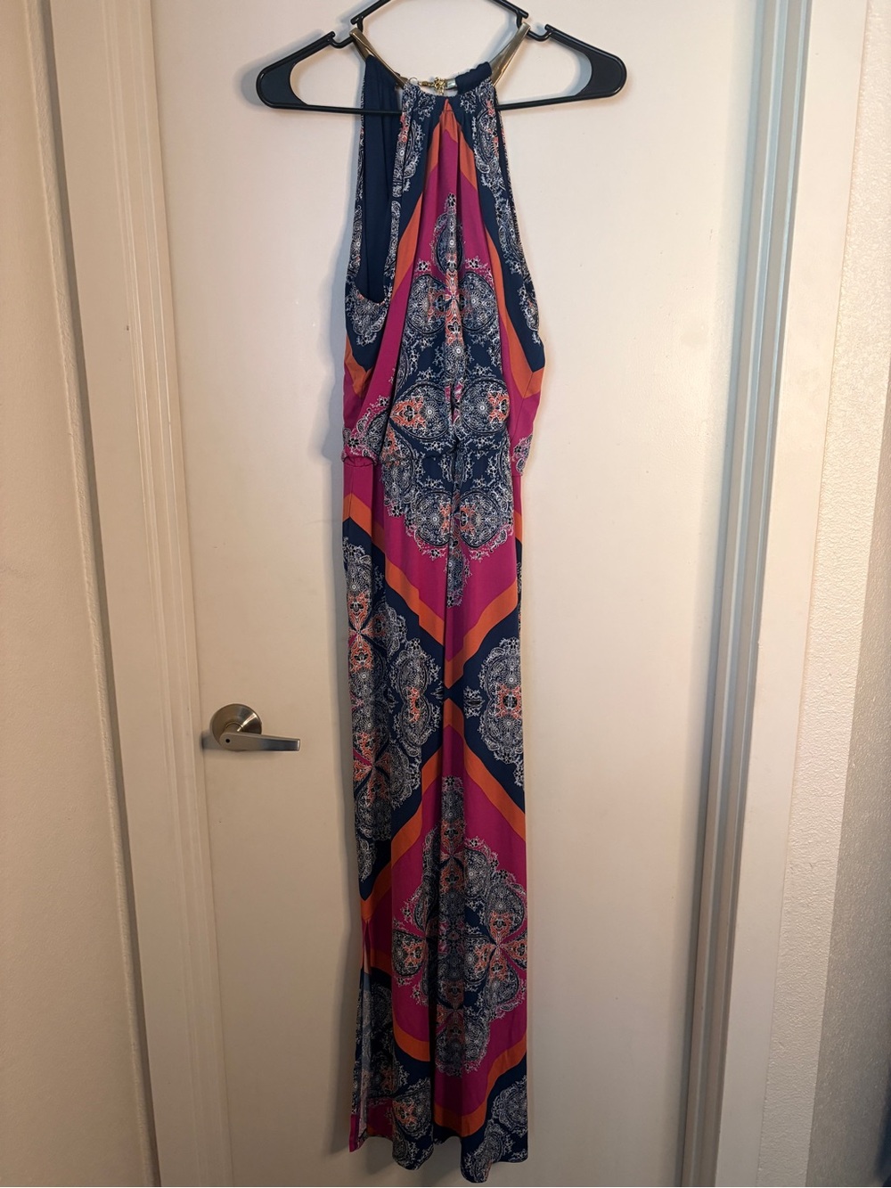 Roz & Ali Navy Blue White Paisley Accented Top